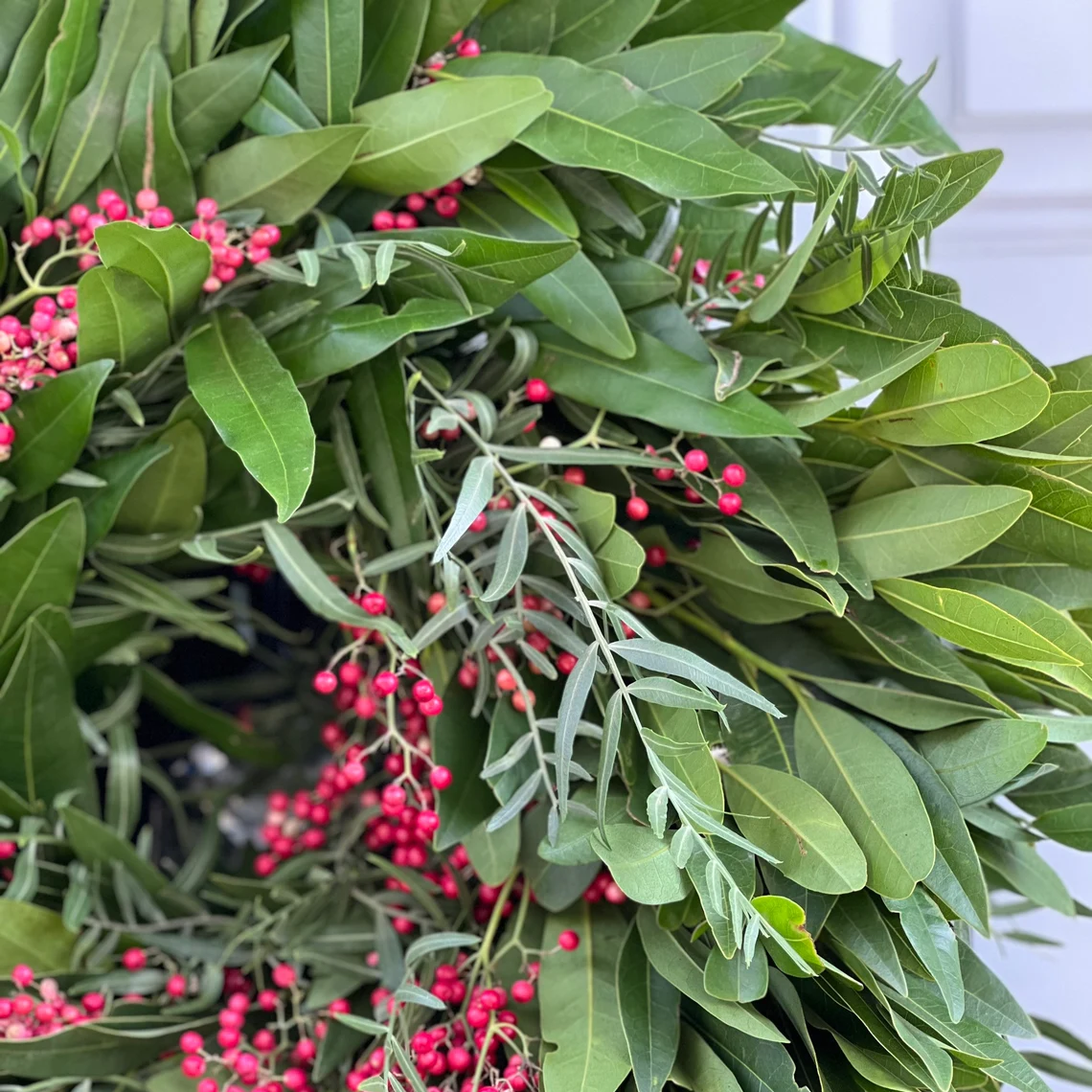 Fresh Bay Leaf and Pepper Berry Wreath