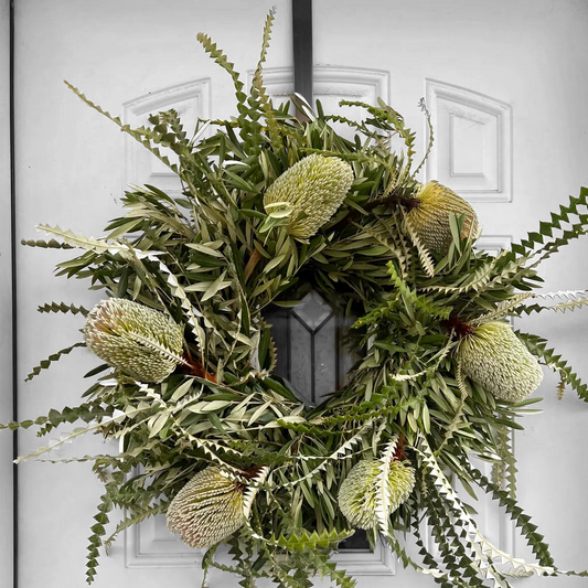 Fresh Olive and Banksia Protea Wreath