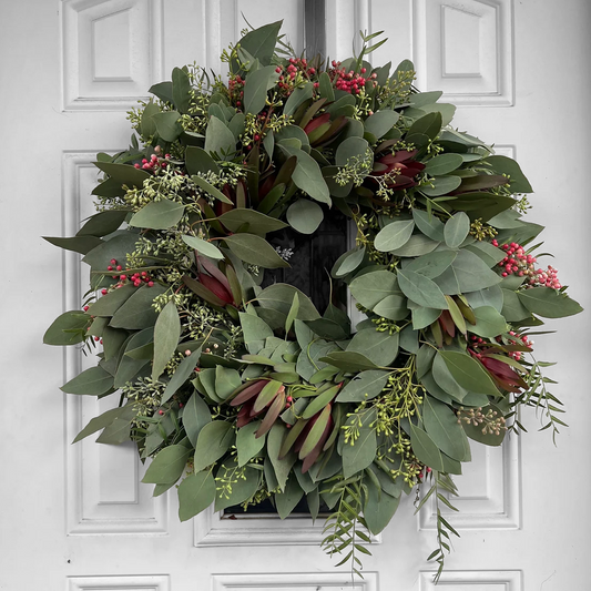 Fresh Seeded Eucalyptus Leucadendron and Pepperberry Wreath