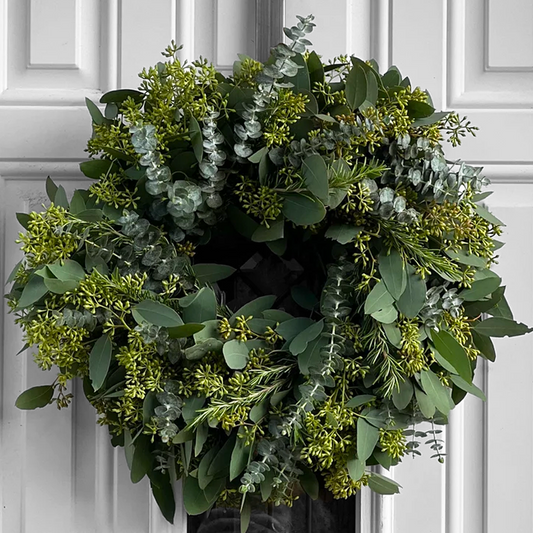 Fresh Seeded Eucalyptus Rosemary and Spiral Eucalyptus Wreath