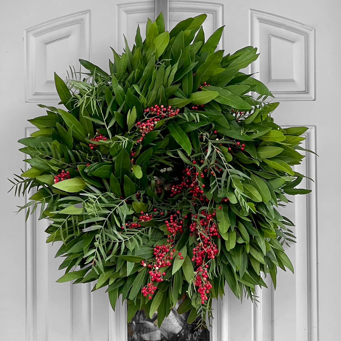 Fresh Bay Leaf and Pepper Berry Wreath