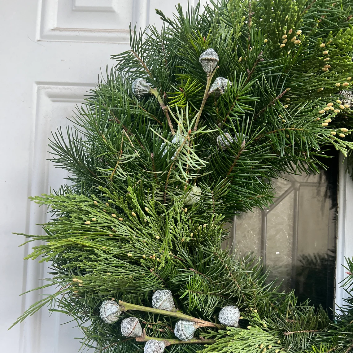 Fresh Silver Bells, Cedar, Fir Greenery Wreath