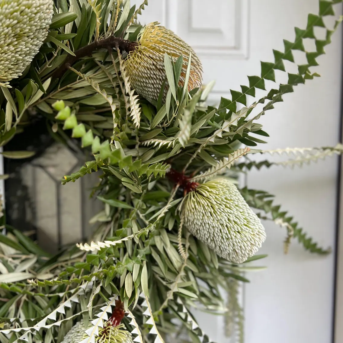 Fresh Olive and Banksia Protea Wreath