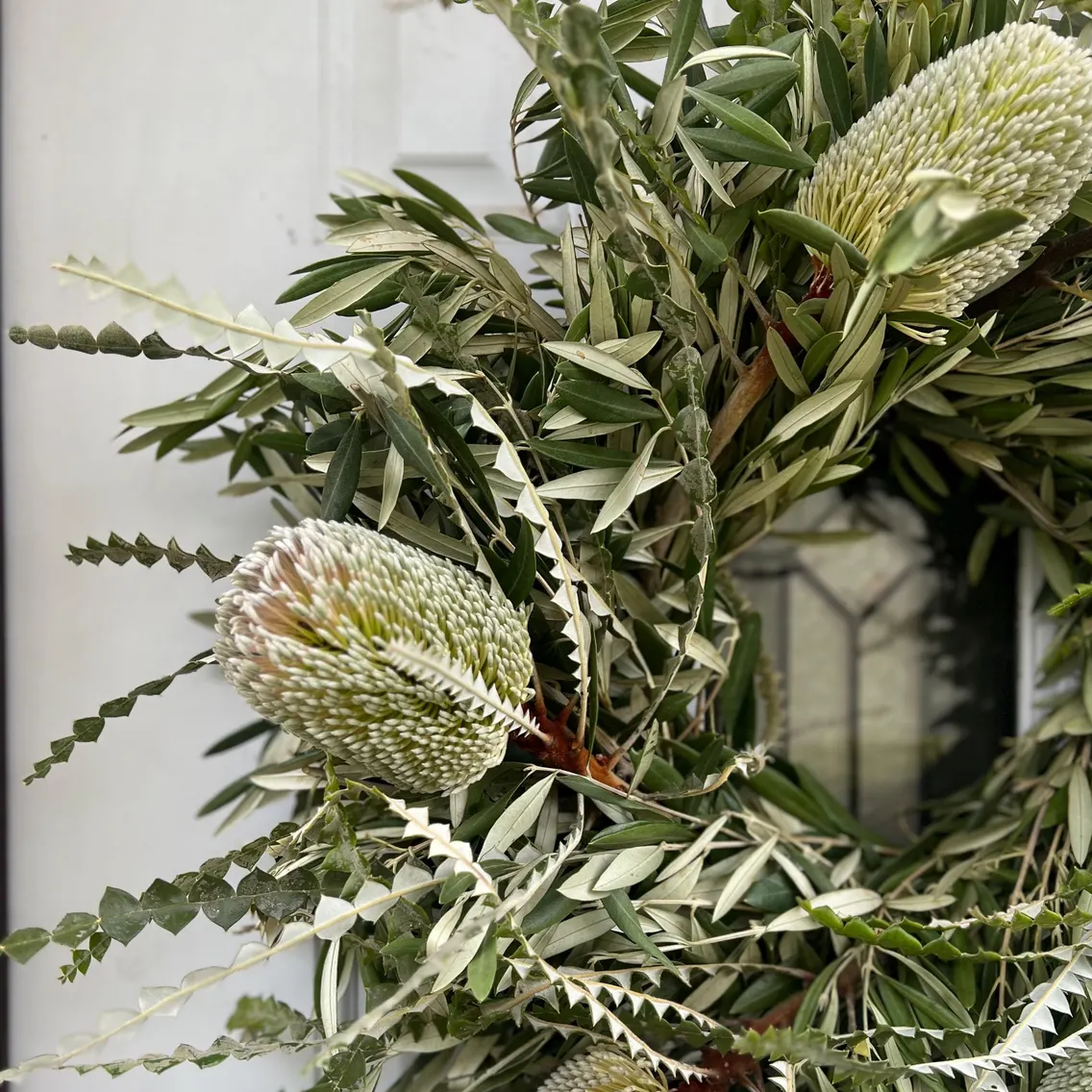 Fresh Olive and Banksia Protea Wreath