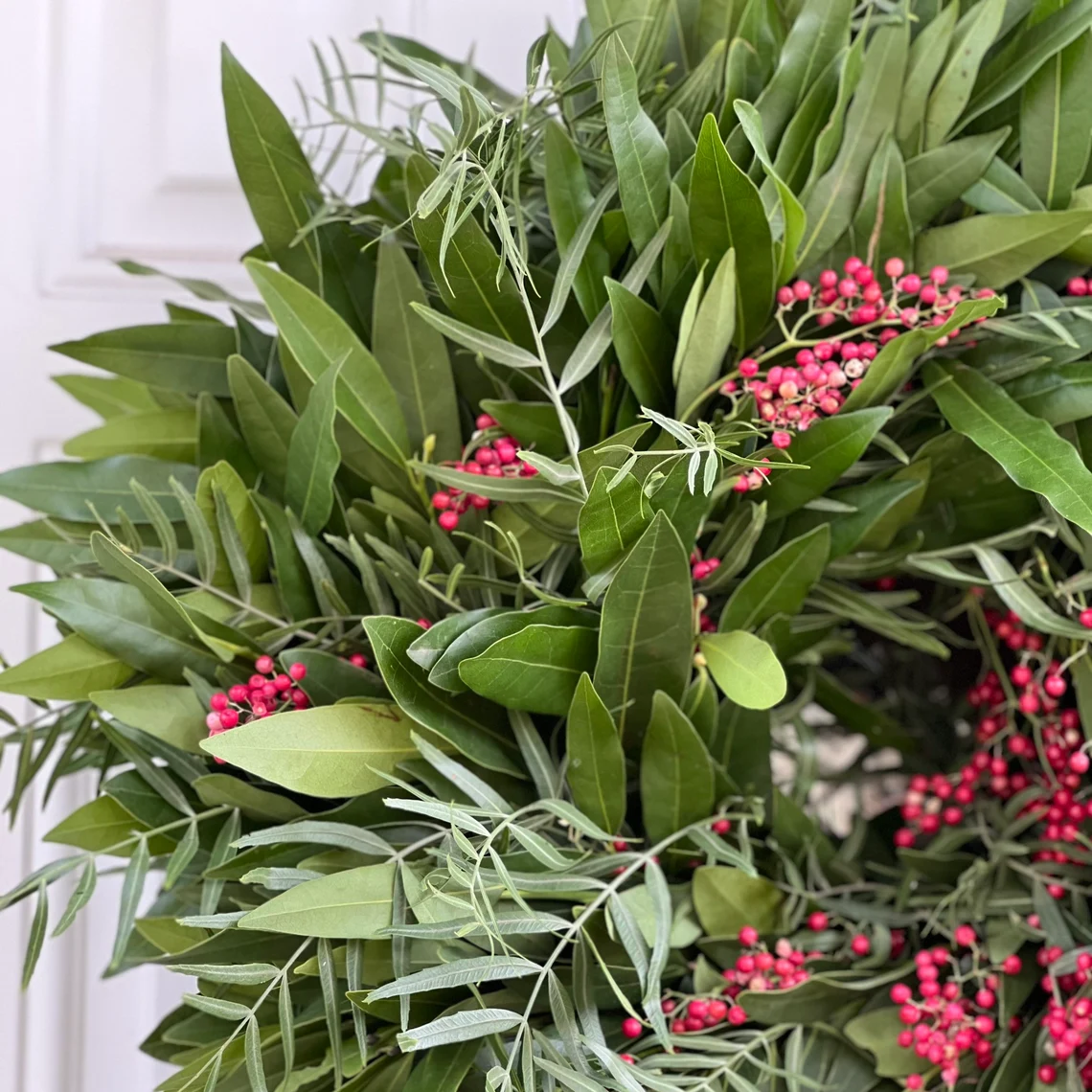 Fresh Bay Leaf and Pepper Berry Wreath