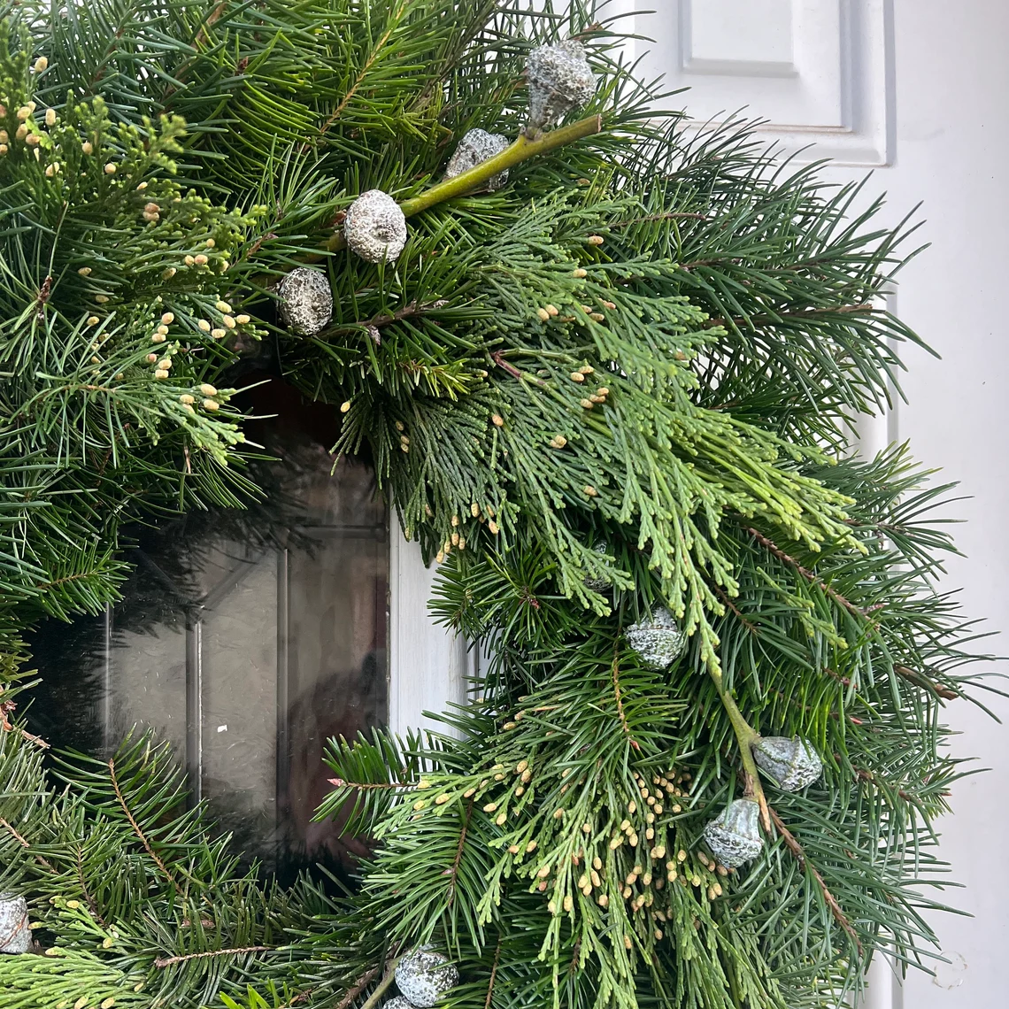 Fresh Silver Bells, Cedar, Fir Greenery Wreath