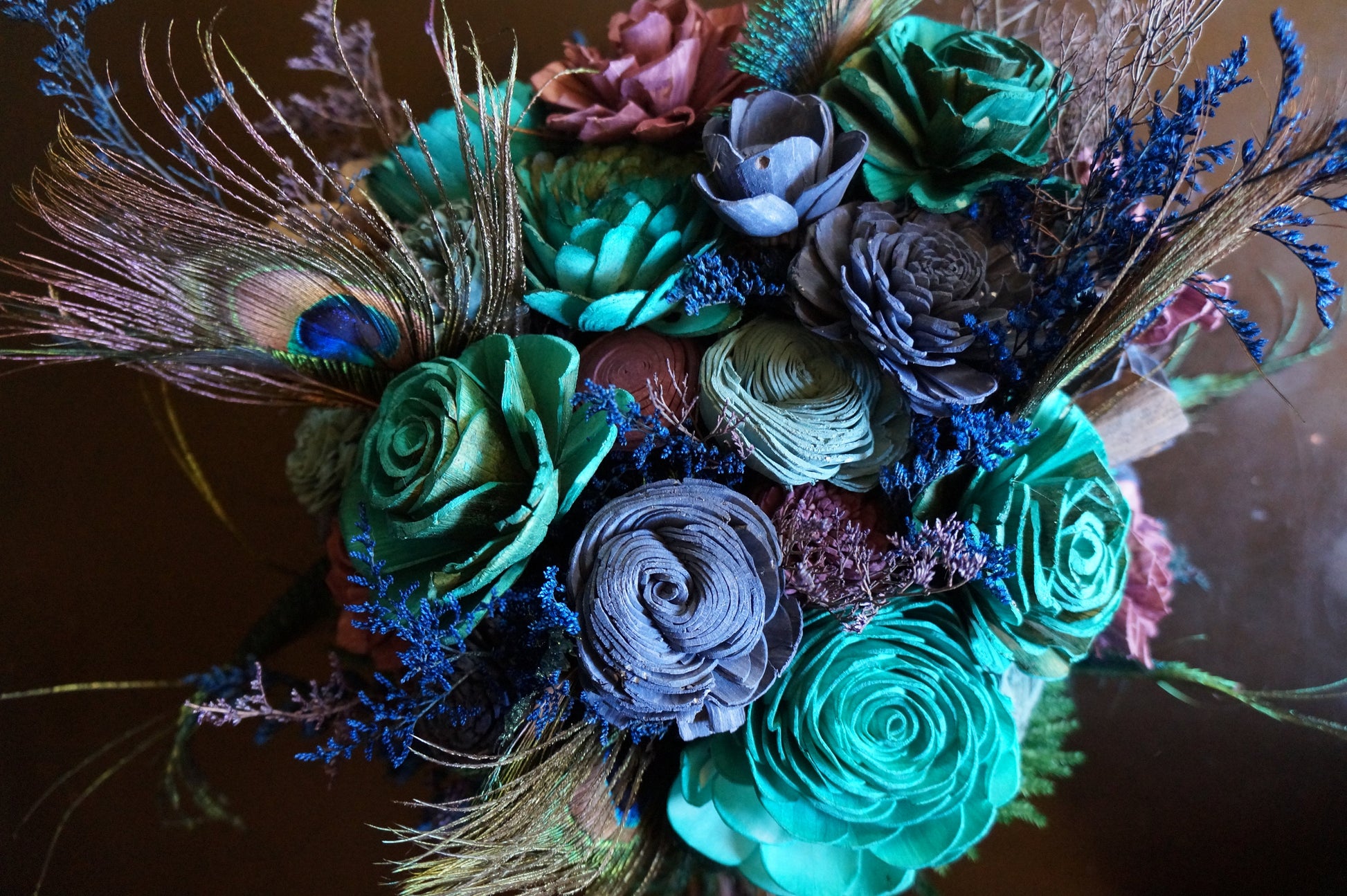 Lilac Teal Rose Sola Wood Bridal Wedding Bouquet Accessories