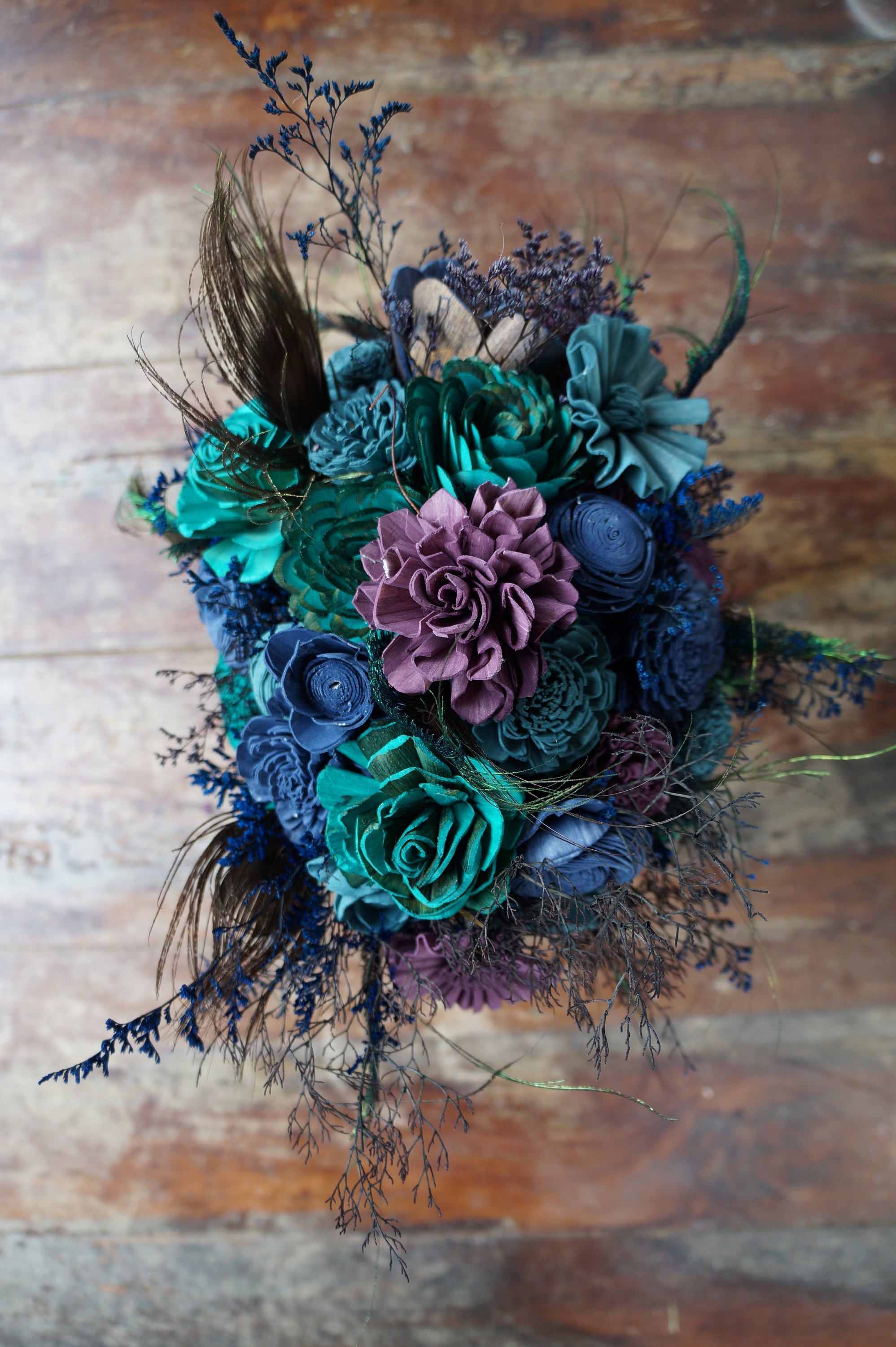 3 Bridesmaids popular Teal Peacock Bouquets