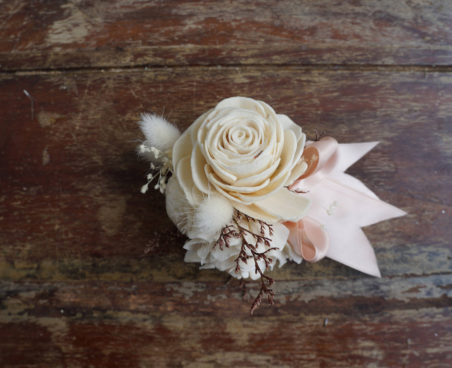 Peaches N Creme Wood Flower Corsage