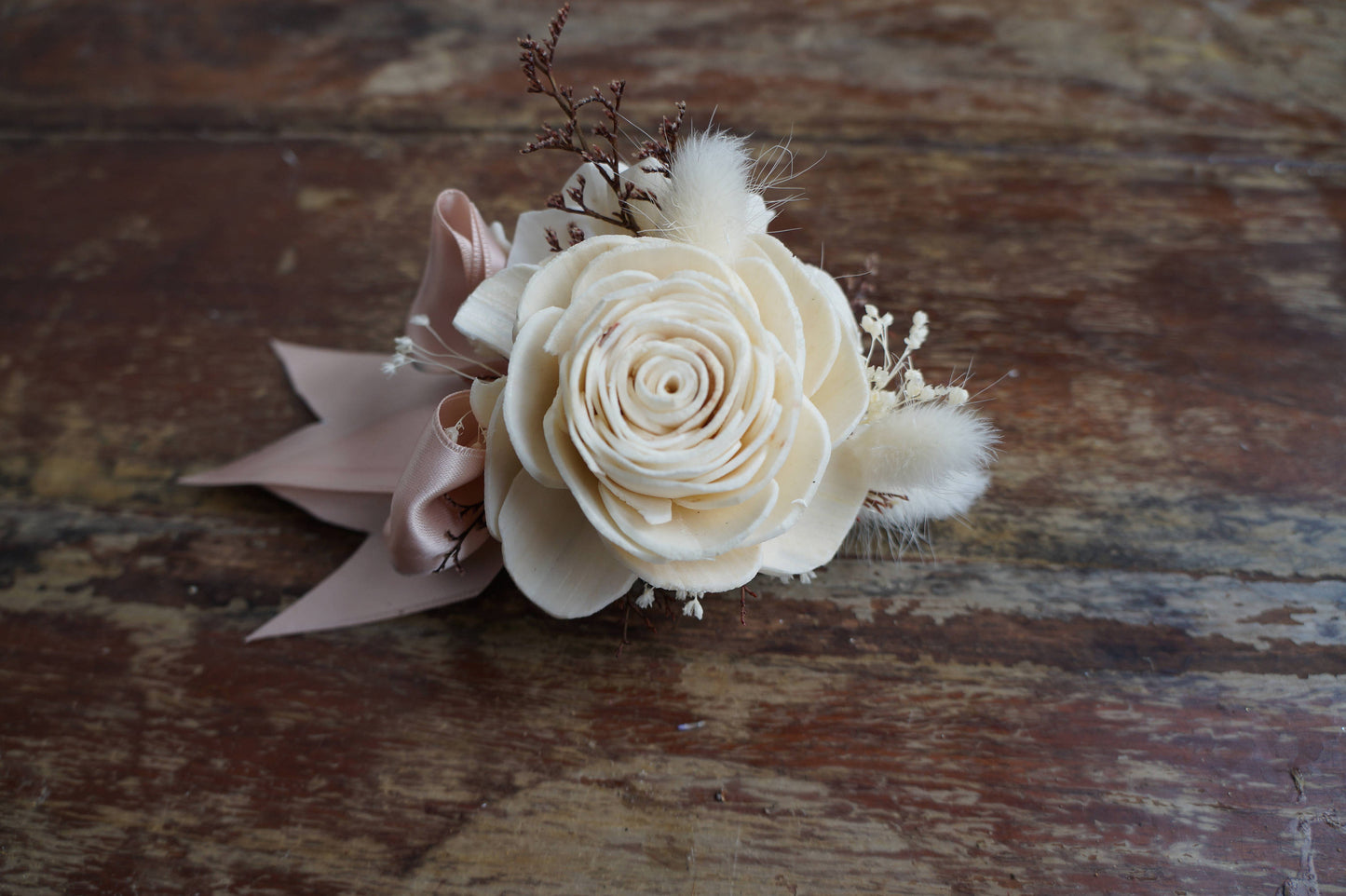 Peaches N Creme Wood Flower Corsage