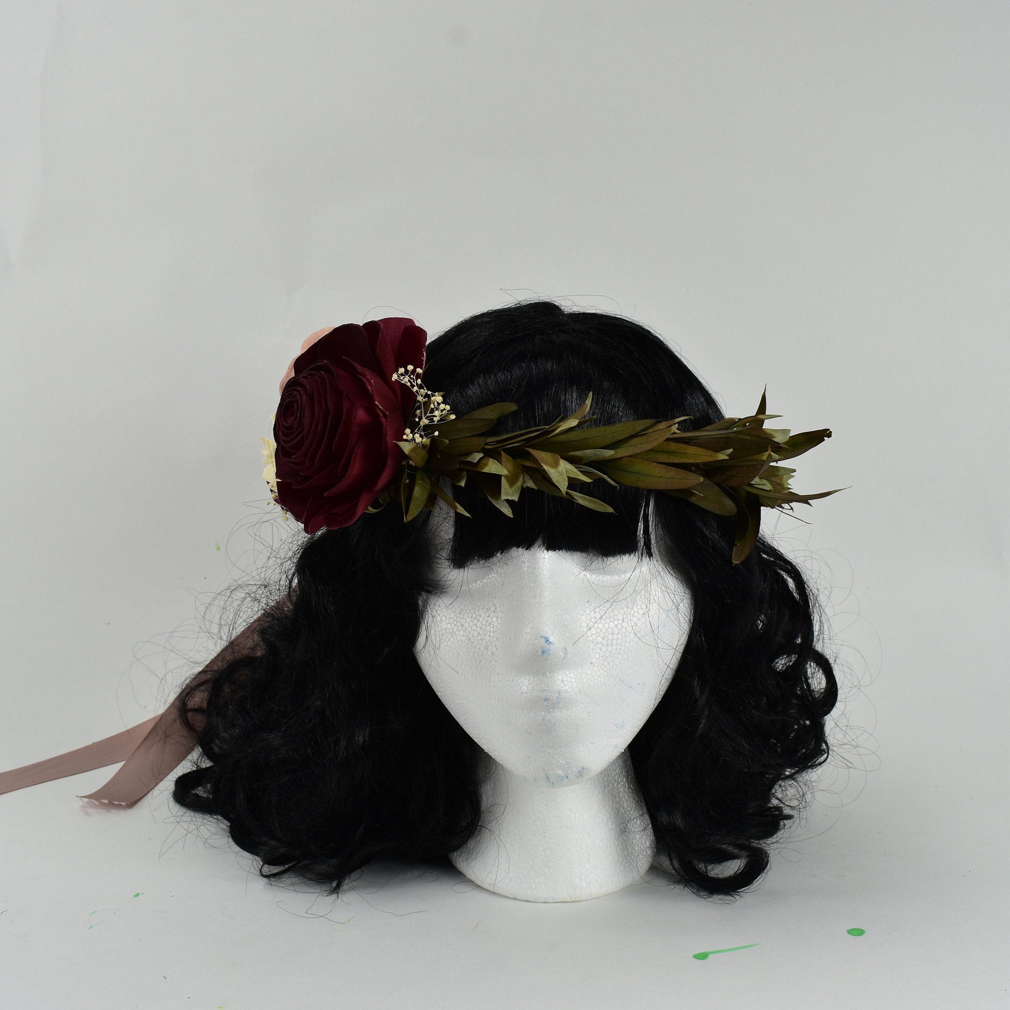 Marsala Wine Wood Sola high quality Flower Bridal Hair Crown Accessory